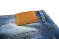 Blank leather jeans label sewed on a blue jeans Royalty Free Stock Photo