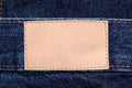 Blank leather label on blue jeans