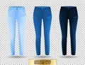 Blank leggings mockup set, blue and denim on transparent background.