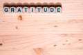 Blank light colored wood fills this template image with the word Gratitude spelled out in blocks along the top