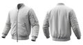 Blank Light Grey Bomber Jacket Front and Back Views Isolated Royalty Free Stock Photo