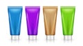 Blank lilac cosmetic tube design set mockup. Beauty care cream or gel plastic package