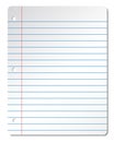 Blank lined white paper sheet from notebook with blue lines on white background