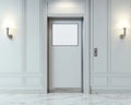 Blank lobby digital screen banner and blank doors for branding template, 3D illustration. Royalty Free Stock Photo