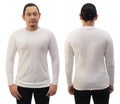 Blank long sleeved shirt mock up template, front and back view, Asian man wear plain white t-shirt isolated. Tee design mockup Royalty Free Stock Photo