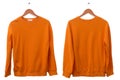 Blank long sleeved shirt mock up template, front and back view, isolated on white, plain orange t-shirt mockup. Tee sweater Royalty Free Stock Photo