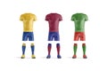 Blank madrid, barcelona and liverpool team soccer uniform mockup, isolated
