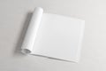 Blank magazine page. Workspace with folded magazine mock up on the desk Royalty Free Stock Photo