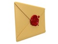 Blank mail envelope with red wax seal over white