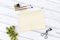 Blank makeup bag mockup flat lay Royalty Free Stock Photo