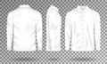 Blank male shirt template. Realistic Men s shirt with long sleeves front, side, back view. White cotton Shirt isolated