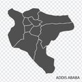 Blank map of Addis Ababa is a capital Ethiopia in grey, with borders of the regions. Map of Addis Ababa for your web site design,