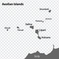 Blank map Aeolian Islands in gray. Every Island map is with titles. High quality map of Aeolian Islands on transparent background