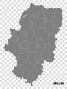 Blank map Aragon of Spain. High quality map Comarcas of Aragon on transparent background