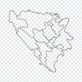 Blank map Bosnia and Herzegovina. High quality map of Bosnia and Herzegovina with provinces on transparent background for your we