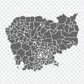 Blank map Cambodia. High quality map Cambodia with districts on transparent background for your design, logo, app, UI.