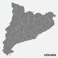 Blank map Catalonia of Spain. High quality map Comarcas of Catalonia on transparent background