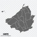 Blank map Cavite of Philippines. High quality map Province of Cavite with districts on transparent background