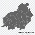 Blank map Central Kalimantan province of Indonesia. High quality map Central Kalimantan