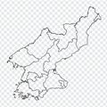Blank map Democratic People`s Republic of Korea. High quality map of North Korea with provinces on transparent background for yo