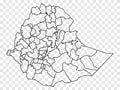 Blank map of Ethiopia. Departments and Districts of Ethiopia map. High detailed gray vector map of Ethiopia on transparent backgr