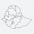 Blank map Ethiopia. High quality map Federal Democratic Republic of Ethiopia with provinces on transparent background for your web