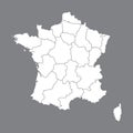 Blank map France. High quality map of France with borders of the regions.