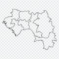 Blank map of Guinea. High quality map of Guinean Republic with provinces on transparent background for your web site design, logo