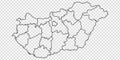 Blank map of Hungary. High quality map of Hungary with provinces on transparent background for your web site design, logo, app, U