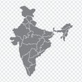 Blank map India. High quality map India with provinces on transparent background for your web site design, logo, app, UI.