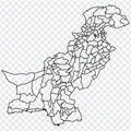 Blank map Islamic Republic of Pakistan. Districts of Pakistan map. High detailed vector map on transparent background for your we