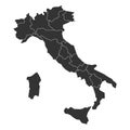 Blank map of Italy divided into 20 administrative regions