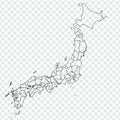 Blank map of Japan. High quality map of Japan with provinces on transparent background for your web site design, logo, app, UI. As