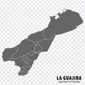 Blank map La Guajira Department of Colombia. High quality map La Guajira with municipalities on transparent background