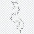 Blank map of Malawi. High quality map Republic of Malawi with provinces on transparent background for your web site design, logo,