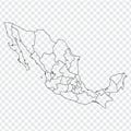 Blank map Mexico. Map of Mexico with the provinces. High quality map of Mexico on transparent background. Royalty Free Stock Photo