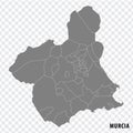 Blank map Murcia of Spain. High quality map Comarcas of Murcia on transparent background for your web site design, logo, app, UI.