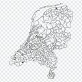 Blank map Netherlands. Districts of Netherlands map. High detailed vector map Kingdom of Netherlands on transparent background for