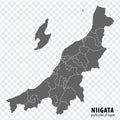 Blank map Niigata Prefecture of Japan. High quality map Niigata with municipalities on transparent background