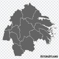 Blank map Ostergotland County of Sweden. High quality map Ostergotland County on transparent background