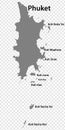 Blank map Phuket Island in gray. Every Island map is with titles. High quality map of Phuket on transparent background for your