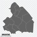 Blank map Province Drenthe of Netherlands. High quality map Drenthe with municipalities on transparent background