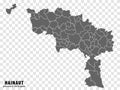 Blank map Province Hainaut of Belgium. High quality map Hainaut with municipalities on transparent background