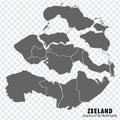 Blank map Province Zeeland of Netherlands. High quality map Zeeland with municipalities Royalty Free Stock Photo