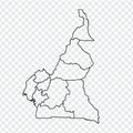 Blank map Republic of Cameroon. High quality map of Cameroon with provinces on transparent background for your web site design, l