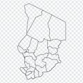 Blank map Republic of Chad. High quality map of Chad with provinces on transparent background for your web site design, logo, app