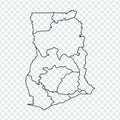 Blank map Republic of Ghana. High quality map of Ghana with provinces on transparent background for your web site design, logo, a