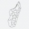 Blank map Republic of Madagascar. High quality map of Madagascar with provinces on transparent background for your web site desig