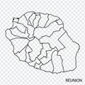 Blank map Reunion in gray. High quality map of Reunion with districts on transparent background for your design.