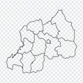 Blank map Rwanda. High quality map Republic of Rwanda with provinces on transparent background for your web site design, logo, app